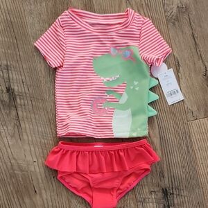 Kids Swim Set with Dinosaur Design - Pink and Green